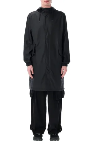 Rains Płaszcze, Mężczyzna, Czarny, S, Wodoodporny Fishtail Parka z Kapturem na Sznurek
