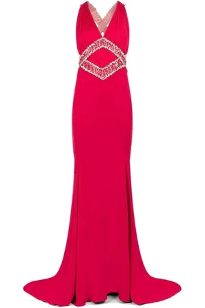 Roberto Cavalli Sukienki, Kobieta, Czerwony, S, Sukienka Maxi z Ozdobnymi Koralikami