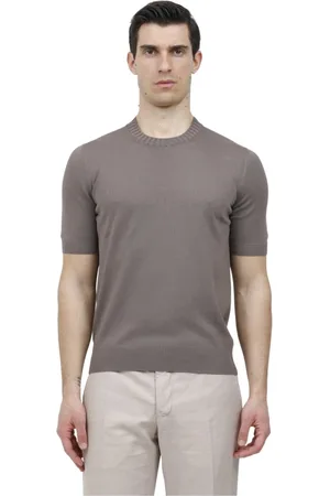 Gran Sasso Swetry, Mężczyzna, Szary, XL, T-shirt z żebrowanym dzianinowym kołnierzem