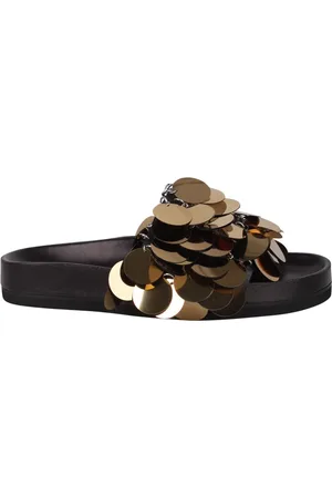 Paco rabanne Buty, Kobieta, Żółty, 41 EU, Złote sandały wsuwane z cekinami