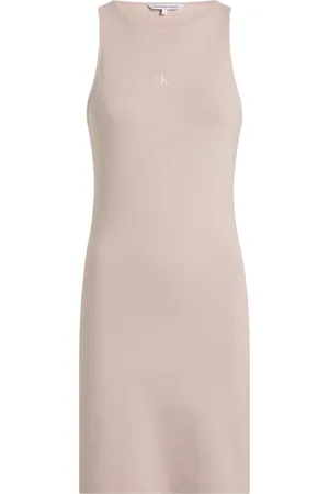 Calvin Klein Sukienki, Kobieta, Różowy, S, Nylon, Różowa Sukienka bez Rękawów z Wycięciem