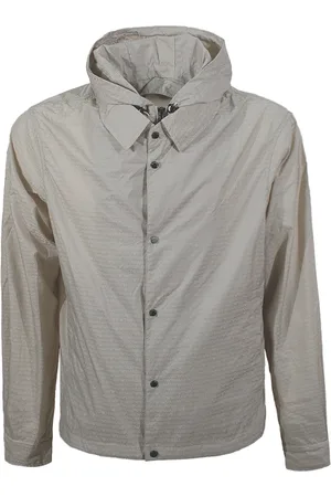 Emporio Armani Kurtki, Mężczyzna, Szary, L, Szara Kurtka z Logo i Zdejmowanym Kapturem