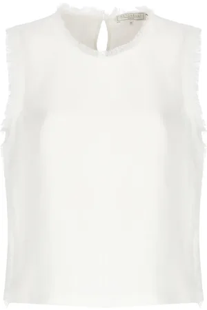 ANTONELLI Koszulki, Kobieta, Beżowy, XS, Ivory T-shirt z Frędzlami