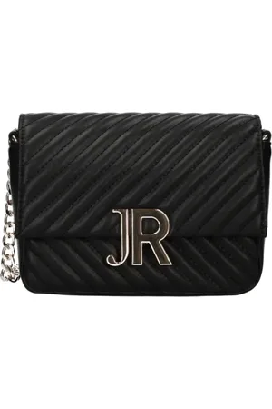 John Richmond Torebki, Kobieta, Czarny, ONE SIZE, Skóra, Czarna skórzana torba na ramię z złotymi inicjałami logo