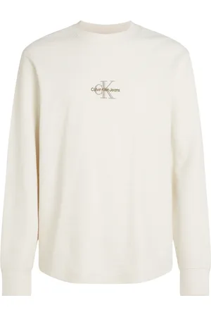 Calvin Klein Koszulki, Mężczyzna, Biały, XS, Biała Koszulka z Długim Rękawem Waffle