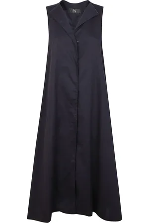 YOHJI YAMAMOTO Sukienki, Kobieta, Niebieski, M, Biała Sukienka z Bawełny z Guzikami