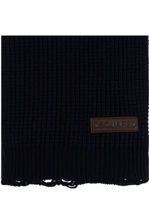Dsquared2 Akcesoria, Mężczyzna, Niebieski, ONE SIZE, Wełniany Szalik z Logo Patch
