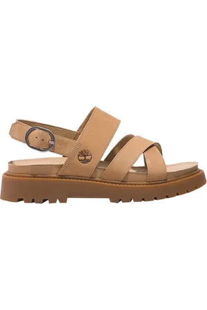 Timberland Buty, Kobieta, Beżowy, 36 EU, Beżowe Skórzane Sandały z Krzyżującymi Paskami