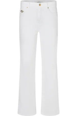 Cambio Jeansy, Kobieta, Biały, 3XL, Białe Spodnie Cropped z Złotym Detalem