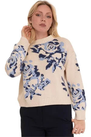 Max Mara Swetry, Kobieta, Wielobarwność, XL, Kwiatowy Sweter z okrągłym dekoltem