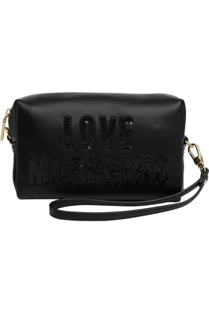Moschino Torebki, Kobieta, Czarny, ONE SIZE, Kosmetyczka z Logo i Błyskotkami