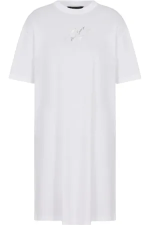 Armani Exchange Sukienki, Kobieta, Biały, M, Bawełna, Casual Sukienka z Dżerseju z Detalem Logo