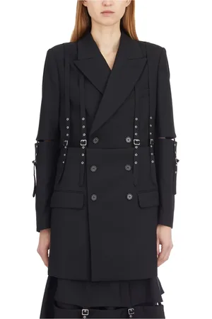 Comme des Garçons Kurtki, Kobieta, Czarny, M, Wełniana marynarka z wycięciami na ramionach