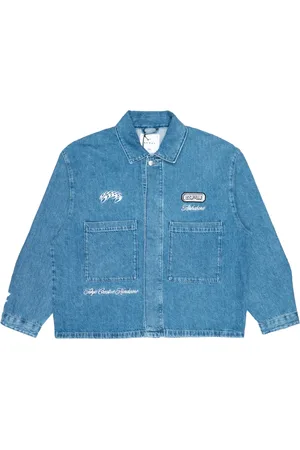 Edwin Kurtki, Mężczyzna, Niebieski, S, Denim, Niebieska Kurtka Denimowa z Naszywkami