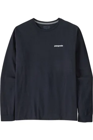 Patagonia Koszulki, Mężczyzna, Niebieski, S, Bawełna, Graficzne Logo z Długim Rękawem Responsibili-Tee® Nowa Granatowa