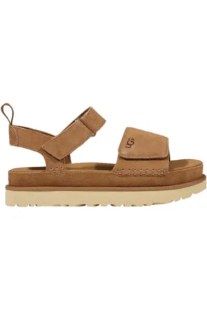 UGG Buty, Kobieta, Beżowy, 38 EU, Zamsz, Beżowa Platforma Sandał z Paskiem na Ramię