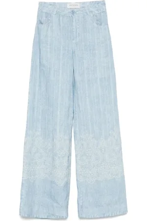 ERMANNO SCERVINO Spodnie, Kobieta, Niebieski, L, Paski Spodnie Casual