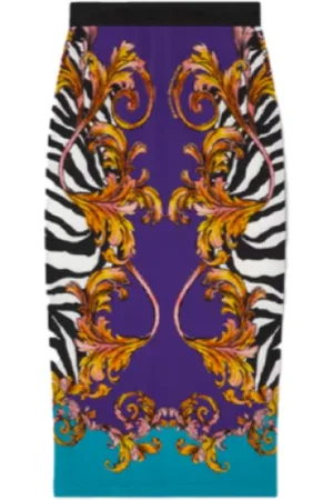 VERSACE Spódnice, Kobieta, Wielobarwność, S, Spódnica Barocco Midi z nadrukiem zebry