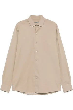 Ermenegildo Zegna Koszule, Mężczyzna, Beżowy, M, Koszula z bawełny i lnu Made in Italy