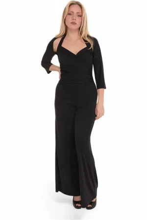pennyblack Kombinezony, Kobieta, Czarny, L, Draped Cross Neck Wide Leg Tracksuit