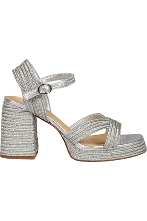 Castaner Buty, Kobieta, Szary, 39 EU, Metaliczne Sandały z Grubym Obcasem