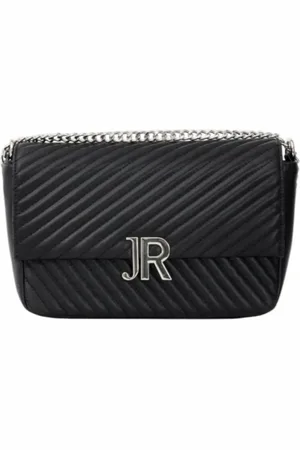 John Richmond Torebki, Kobieta, Czarny, ONE SIZE, Skóra, Czarna skórzana torba na ramię z srebrnymi inicjałami logo