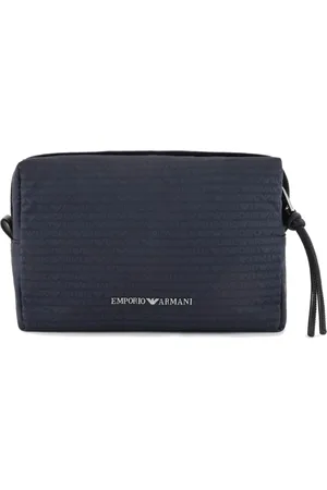 Emporio Armani Torebki, Mężczyzna, Niebieski, ONE SIZE, Nylon, Nylon Jacquard Logo Pochette Niebieska