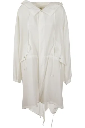 YOHJI YAMAMOTO Płaszcze, Kobieta, Biały, M, Biała Bawełniana Parka Kaptur Over Fit