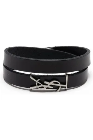 Saint Laurent Akcesoria, Mężczyzna, Czarny, S, Bransoletka YSL Logo Double Wrap