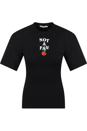 SSHEENA Koszulki, Kobieta, Czarny, M, T-shirt z poduszeczkami na ramionach i nadrukiem