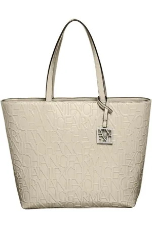 Armani Exchange Torebki, Kobieta, Beżowy, ONE SIZE, Poliester, Beżowa torba shopper z zamknięciem na zamek błyskawiczny