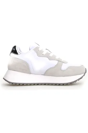 W6YZ Buty, Kobieta, Biały, 40 EU, Skóra, Biała Sneaker z Podwyższoną Podeszwą