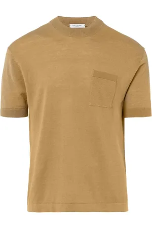 Paolo Pecora Koszulki, Mężczyzna, Beżowy, M, Beżowy T-shirt z Lnu i Bawełny z Kieszonką
