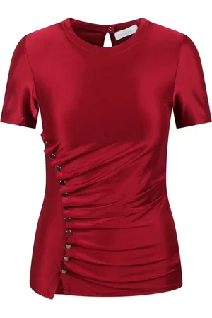 Paco rabanne Koszulki, Kobieta, Czerwony, S, Asymetryczny T-shirt z draperią