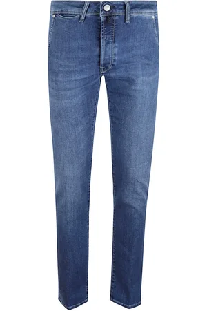 Incotex Jeansy, Mężczyzna, Niebieski, W34, Denim, Spodnie z denimu ze skórzanym naszywką
