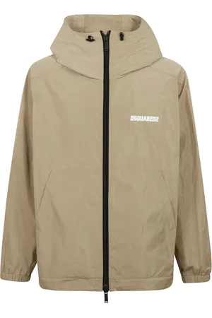 Dsquared2 Kurtki, Mężczyzna, Beżowy, XL, Sportowa Kurtka z Zamkiem i Nadrukiem