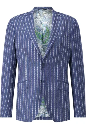 Etro Kurtki, Mężczyzna, Niebieski, L, Lniana marynarka Slim-Fit w paski