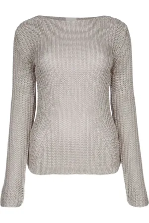 Calvin Klein Swetry, Kobieta, Szary, S, Srebrny Sweter z Dekoltem Łódka Długie Rękawy