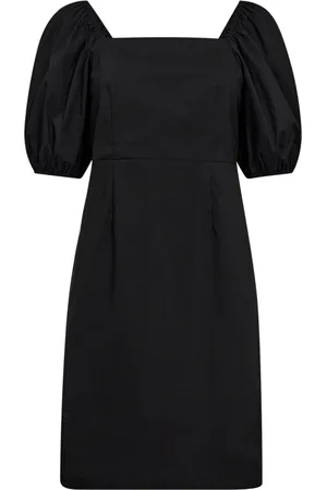 Co`Couture Sukienki, Kobieta, Czarny, M, Bawełna, Czarna Sukienka z Kokardą i Bufiastymi Rękawami