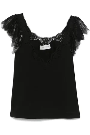 ERMANNO SCERVINO Bluzki, Kobieta, Czarny, S, Top z koronkowym wykończeniem