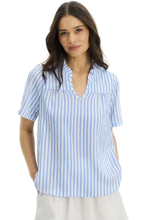 In Front Bluzki, Kobieta, Niebieski, M, Paski Niebieska Tina Blouse z Dekoltem V