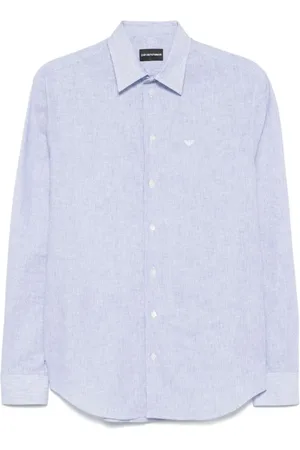 Emporio Armani Koszule, Mężczyzna, Niebieski, L, Koszula w Paski Casual