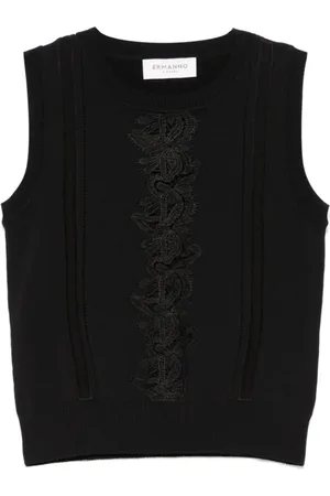 ERMANNO SCERVINO Koszulki, Kobieta, Czarny, M, Elegancki Top z Koronkowymi Wstawkami