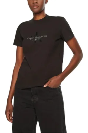Calvin Klein Koszulki, Kobieta, Czarny, S, Czarna Bawełniana Koszulka Krótki Rękaw