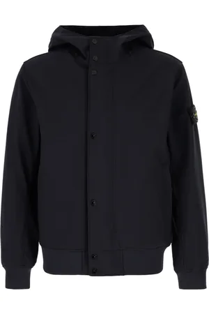 Stone Island Kurtki, Mężczyzna, Niebieski, L, Poliester, Kurtka z kapturem i naszywką Compass-Badge