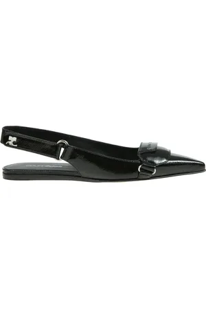 Courrèges Buty, Kobieta, Czarny, 39 EU, Czarne spiczaste baleriny z srebrną płytą z logo