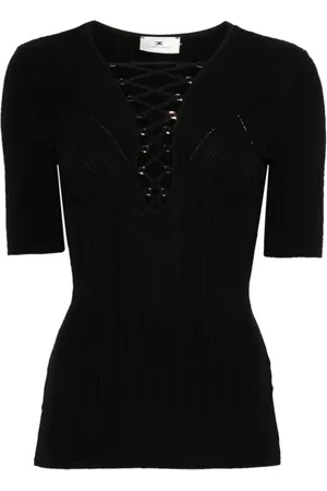 Elisabetta Franchi Koszulki, Kobieta, Czarny, M, Elegancka Nero Odzież wierzchnia dla kobiet