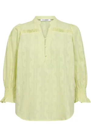 Co`Couture Bluzki, Kobieta, Żółty, XL, Bawełna, Bluzka z falbanami i stójką
