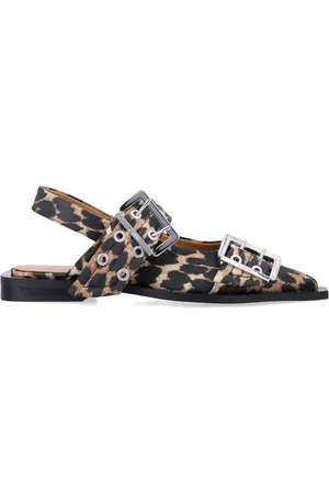 Ganni Buty, Kobieta, brązowy, 40 EU, Leopard Satin Feminine Buckle Ballerinas
