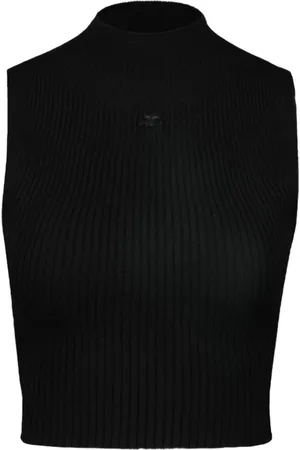 Courrèges Koszulki, Kobieta, Czarny, XS, Czarna Bawełniana T-shirt z wysokim kołnierzem